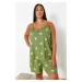 Trendyol Curve Mint Star Patterned V-Neck Woven Pajama Set