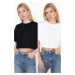 Trendyol Black-White 2 Pack 100% Cotton Relax/Comfortable Cut Crop Knitted T-Shirt