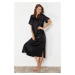 Trendyol Black Piping and Slit Detailed Satin Woven Nightgown