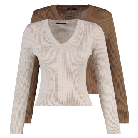 Trendyol hnedo-kamenný pletený sveter