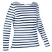Dámske tričko Sailing 100 na jachting s dlhým rukávom prúžkované bielo-modré