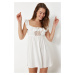 Trendyol Bride Ecru Laced and Ruffle Detailed Viscose Woven Nightgown