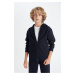 DEFACTO Boy's Hooded Zippered Navy Blue School Cardigan