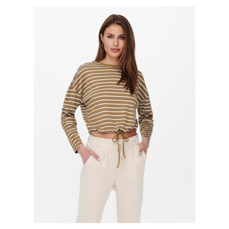 White-brown striped short T-shirt ONLY Brilliant - Women