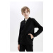 DEFACTO Boys College Collar Zipper Closure Double Pocket Seasonal Light Thin Bomber Cardigan