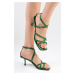 Mio Gusto Valeria Women's Sandals With Genuine Leather Green Color Heels.