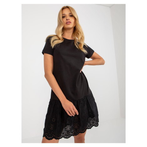 Black cotton dress with frill