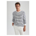 DEFACTO Standard Fit Regular Cut Striped Crew Neck Knitwear Sweater