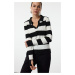 Trendyol Black Striped Sleeve Detailed Polo Neck Knitwear Sweater