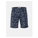 Dark Blue Patterned Linen Shorts Blend - Men