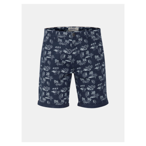 Dark Blue Patterned Linen Shorts Blend - Men