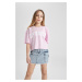 DEFACTO Girls Crew Neck Crop Printed Short Sleeve T-Shirt