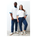 Trendyol Plus Size Ecru Unisex Oversize Casual Embroidered Color Block Couple T-Shirt