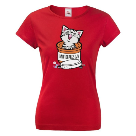Dámske tričko pre milovníkov mačiek s potlačou "Antidepresiva"