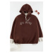 Trendyol Curve Brown Hooded Knitted Sweatshirt