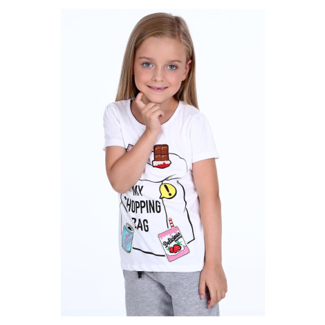 Girls' T-shirt with white patches FASARDI