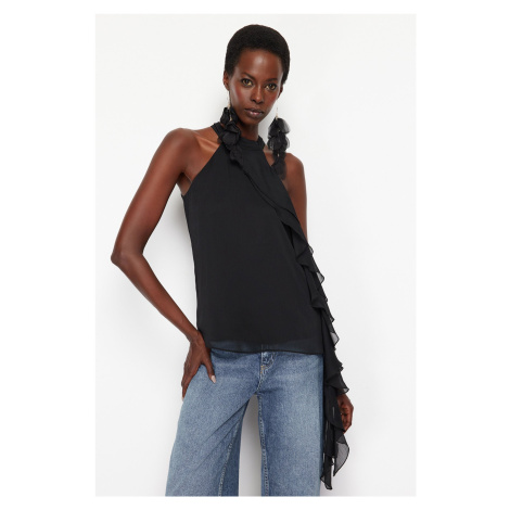 Trendyol Black Ruffled Chiffon Unlined Woven Blouse