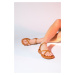LuviShoes ANTAS Camel Genuine Leather Women's Flip-Flops Sandals