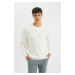 DEFACTO Off White Regular Fit Crew Neck Basic Plain Sweatshirt