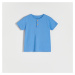 Reserved - Bavlnené tričko Henley - Modrá