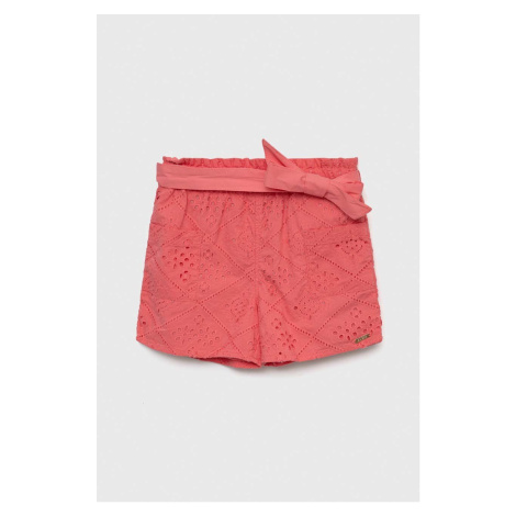 Detské bavlnené šortky Guess ružová farba, jednofarebné
