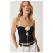 Happiness İstanbul Women's Black Rose Detailed Strapless Blouse