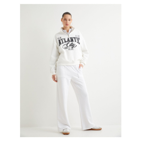 Koton Half-Zip Sweatshirt College Themed Printed Comfort Fit