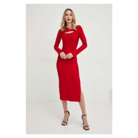 Šaty Answear Lab červená farba, midi, priliehavá