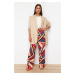 Trendyol Red Wide Leg Patterned Woven Trousers with Elastic Waist Tie Detail