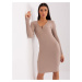 Dark beige fitted dress with stripe