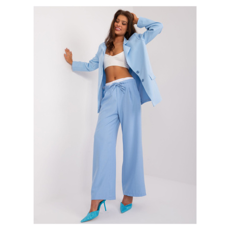 Light blue trousers with a wide double waist