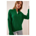 Happiness İstanbul Women's Green Turtleneck Corduroy Knitwear Sweater