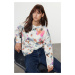 Trendyol Ecru Soft Texture Floral Printed Knitwear Sweater