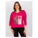 Fuchsia print blouse in plus size with 3/4 sleeves