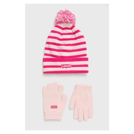Detská čiapka a rukavice Levi's ružová farba Levi´s
