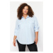 Trendyol Curve Blue Cotton Long Sleeve Double Pocket Skirt Slit Poplin Woven Plus Size Shirt