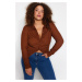 Trendyol Curve Brown Fitted Gathered Knitted Shirt