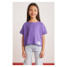 GRIMELANGE Verena Girls' 100% Cotton Double Sleeve Ornamental Label Purple T-shir