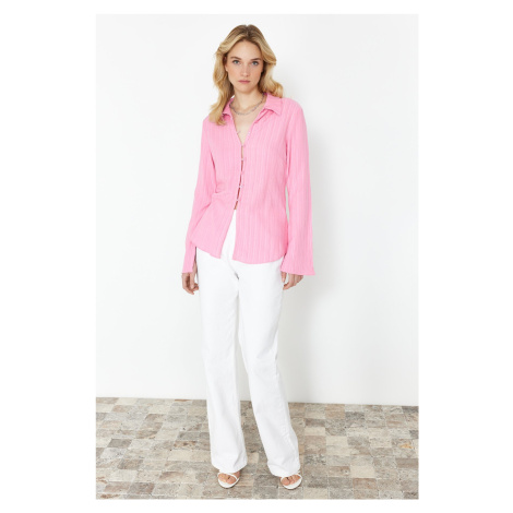 Trendyol Light Pink Textured Fitted Woven Shirt