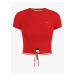 Červené dámske rebrované cropped tričko so zaväzovaním v páse Tommy Jeans
