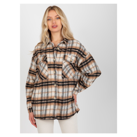 Béžová dámska károvaná košeľa DN-KS-3965.05-beige