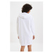 Trendyol White Leaf Printed and Hooded Knitted Dress