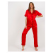 Red women's satin pajamas with shirt and trousers