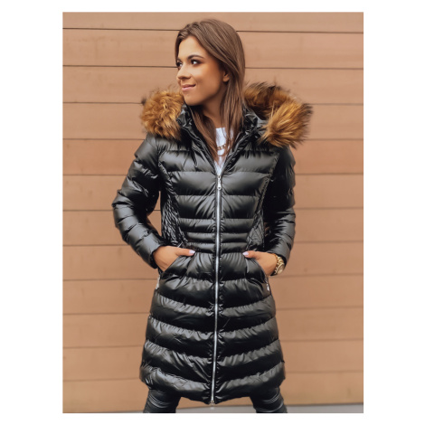 Čierna, dlhá dámska prešívaná zimná bunda s kapucňou Dstreet