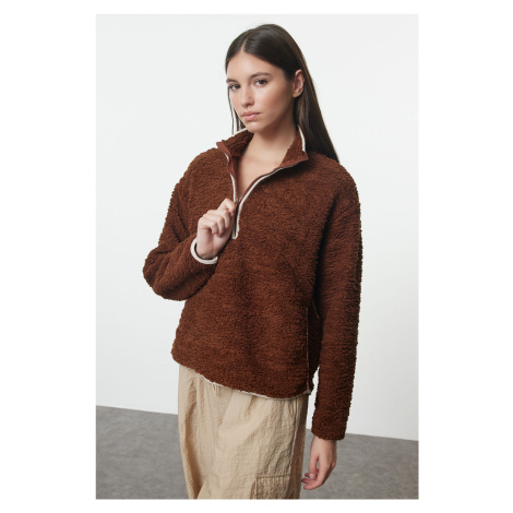 Trendyol Brown Plush Knitted Sports Sweatshirt