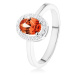 Strieborný prsteň 925, tmavo oranžový oválny zirkón, číry ligotavý lem - Veľkosť: 59 mm