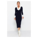 Trendyol Navy Blue Midi Knitwear Color Block šaty