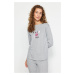 Trendyol Gray Melange 100% Cotton Tshirt-Jogger Knitted Pajamas Set