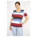Şans Women's Colorful Plus Size Cotton Fabric V-Neck Short Sleeve Blouse 65n36511