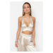 Trendyol Beige Crop Lined Woven Satin Bustier